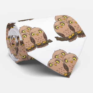 Cute baby owl trio cartoon illustration tie