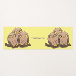 Cute baby owl trio cartoon illustration yoga mat