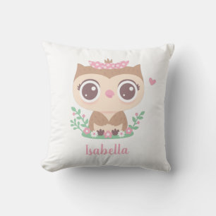 Cute Baby Owl with Bow Baby Girl Nursery Cushion