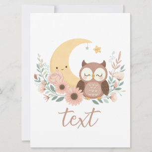 Cute baby owl with moon holiday card