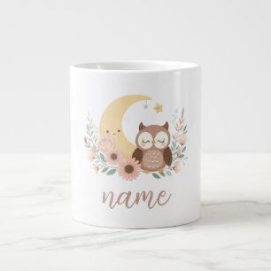 Cute baby owl with moon large coffee mug
