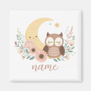 Cute baby owl with moon magnet