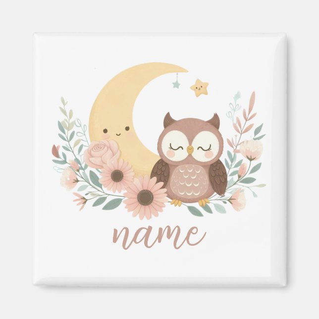 Cute baby owl with moon magnet (Front)