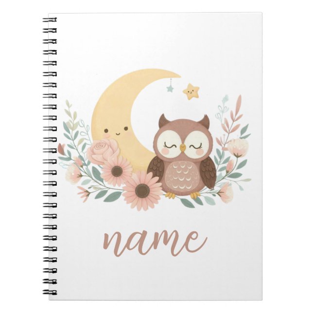 Cute baby owl with moon notebook (Front)