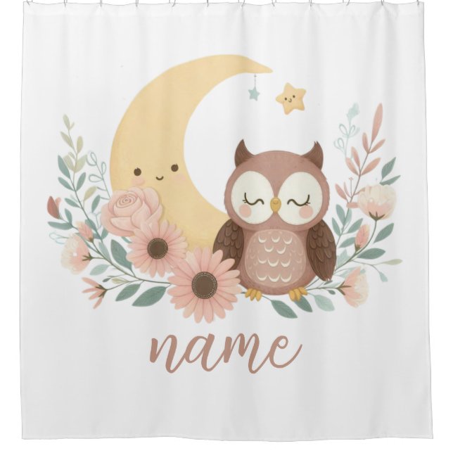Cute baby owl with moon shower curtain (Front)