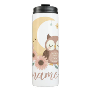 Cute baby owl with moon thermal tumbler