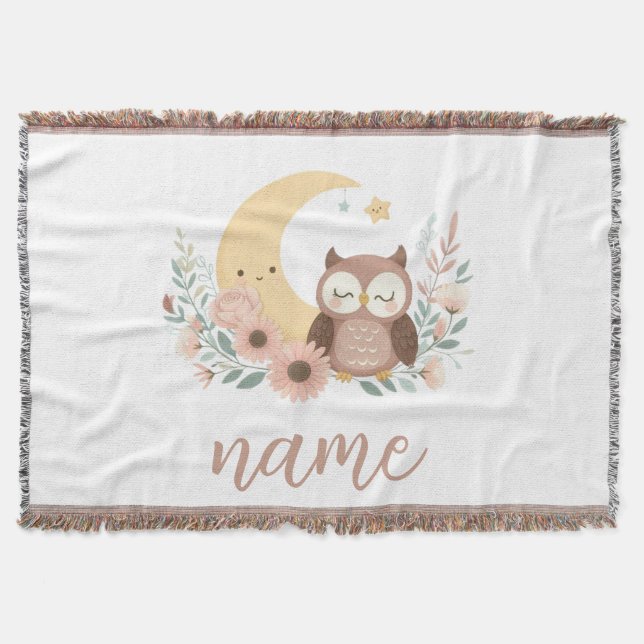 Cute baby owl with moon throw blanket (Front)