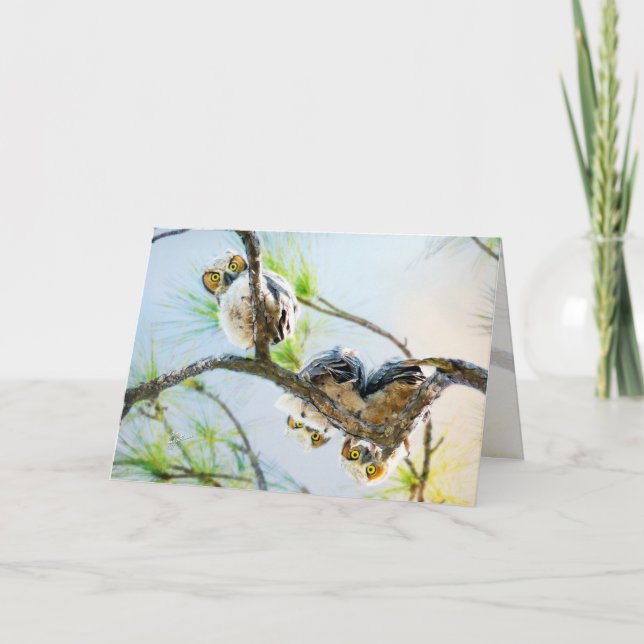 Cute Baby Owls Blank All Occasion Holiday Card (Front)