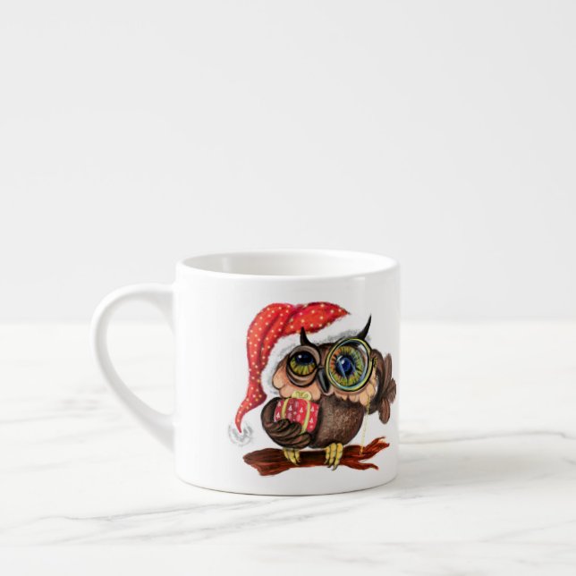 Cute Baby Owls In Christmas Hat and Gift For You Espresso Cup (Left)