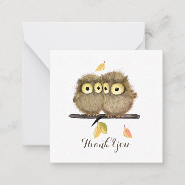 Cute Baby Owls Thank You Note Card (Front)