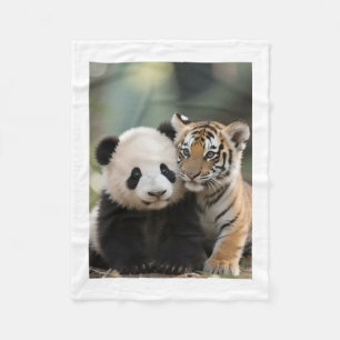 Cute Baby Panda and Tiger Cub Wildlife Baby Blanke Fleece Blanket