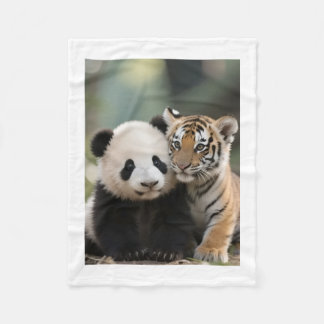 Cute Baby Panda and Tiger Cub Wildlife Baby Blanke Fleece Blanket