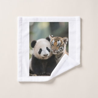 Cute Baby Panda and Tiger Cub Wildlife Baby Blanke Wash Cloth