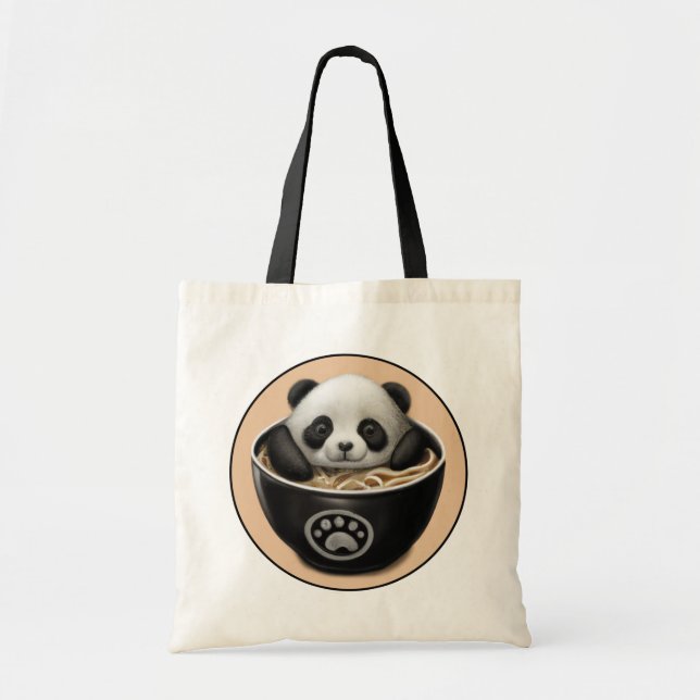 Cute Baby Panda Bear Bathing In A Bowl Of Ramen Tote Bag (Front)
