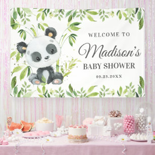 Cute Baby Panda Bear Cub Greenery Bamboo Backdrop Banner