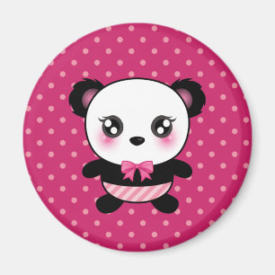 Cute Baby Panda Bear Pink Polka Dots Pattern Magnet