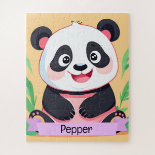Cute Baby Panda Custom Name Jigsaw Puzzle
