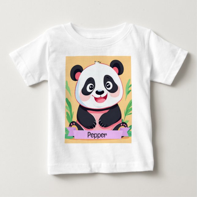 Cute Baby Panda Custom Name T-Shirt (Front)