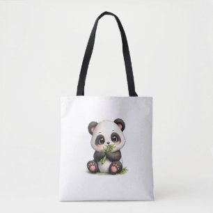 Cute Baby Panda Eating Bamboo Tote Bag