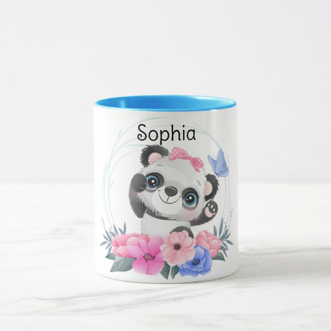Cute Baby Panda Flower Wreath Custom Name        Mug (Center)