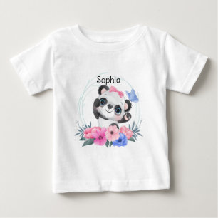 Cute Baby Panda Flower Wreath Custom Name         T-Shirt