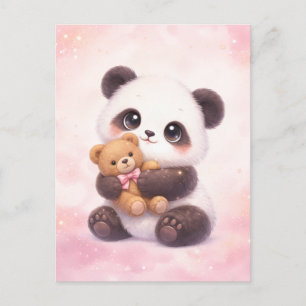 Cute Baby Panda Hugging Teddy Bear Postcard