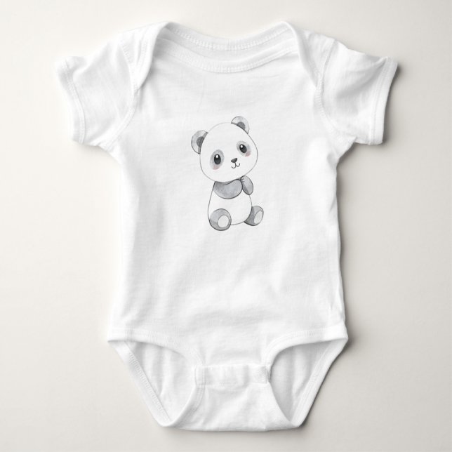 Cute Baby Panda Illustration Baby Jersey Bodysuit (Front)