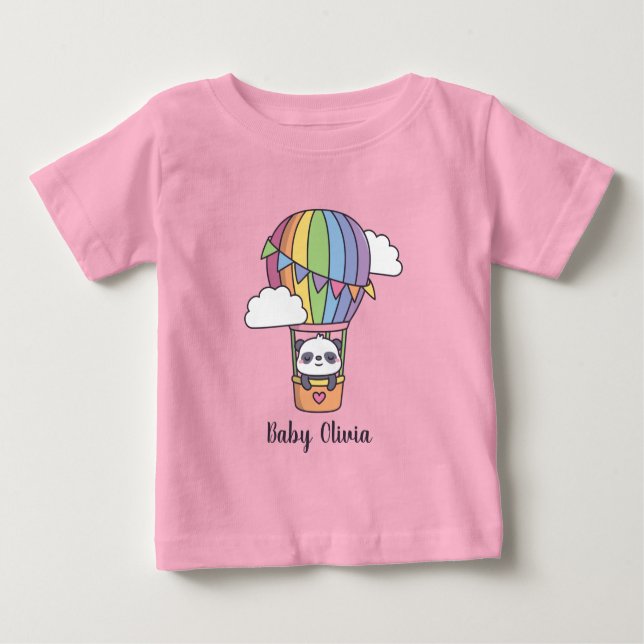 Cute Baby Panda In Hot Air Balloon Baby T-Shirt (Front)