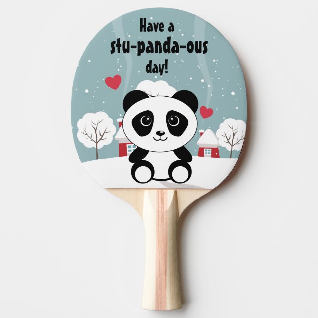 Cute Baby Panda In Winter Snow Grey Ping Pong Paddle (Front)
