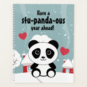Cute Baby Panda In Winter Snow Grey Planner