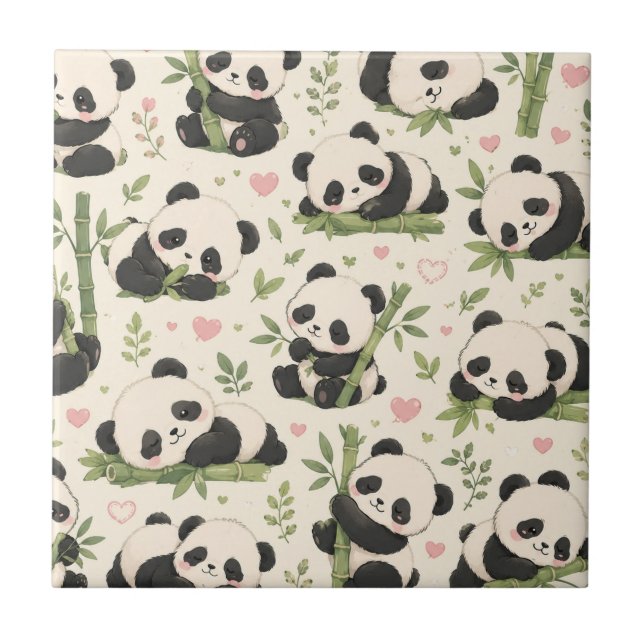 Cute Baby Panda Pattern | Ceramic Tile (Front)