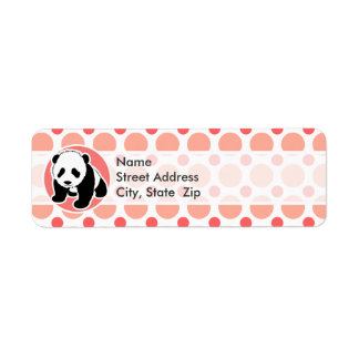 Cute Baby Panda; Pink & Coral Polka Dots Return Address Label