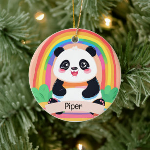 Cute Baby Panda Rainbow Ceramic Ornament
