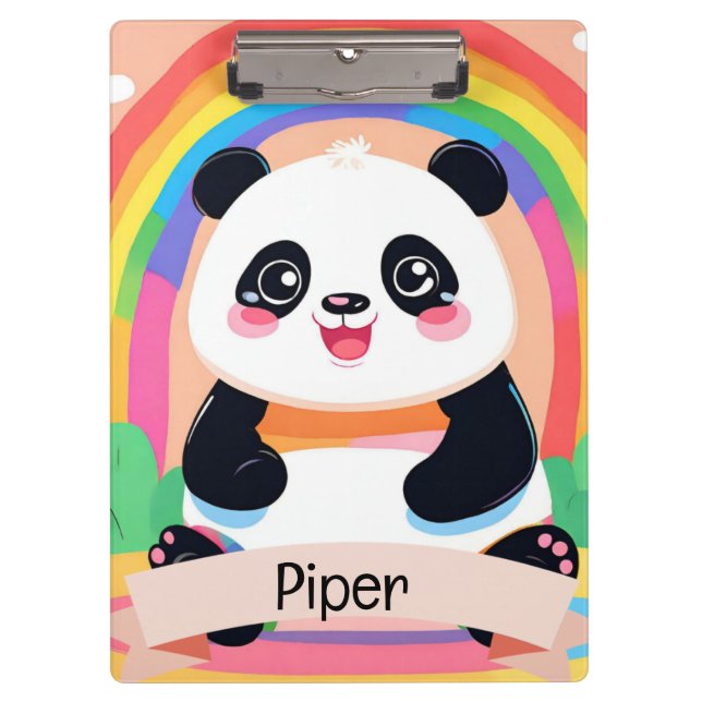 Cute Baby Panda Rainbow Clipboard (Front)