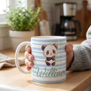 Cute Baby Panda Striped Custom Name Coffee Mug