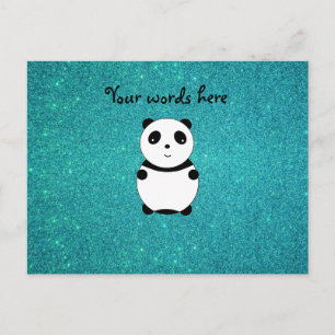 Cute baby panda turquoise glitter postcard