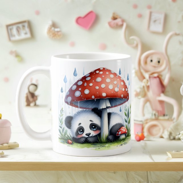 Cute Baby Panda Under Mushroom Umbrella Coffee Mug (Creator Uploaded)
