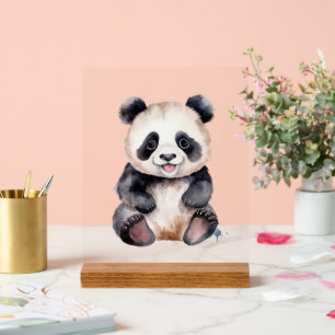 Cute baby panda watercolor acrylic sign