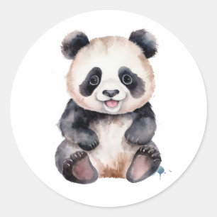 Cute baby panda watercolor classic round sticker
