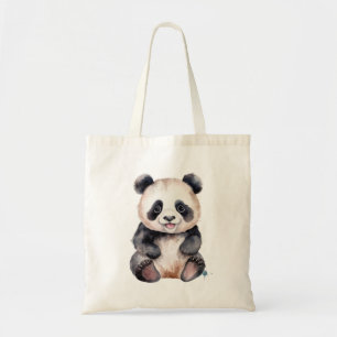 Cute baby panda watercolor tote bag