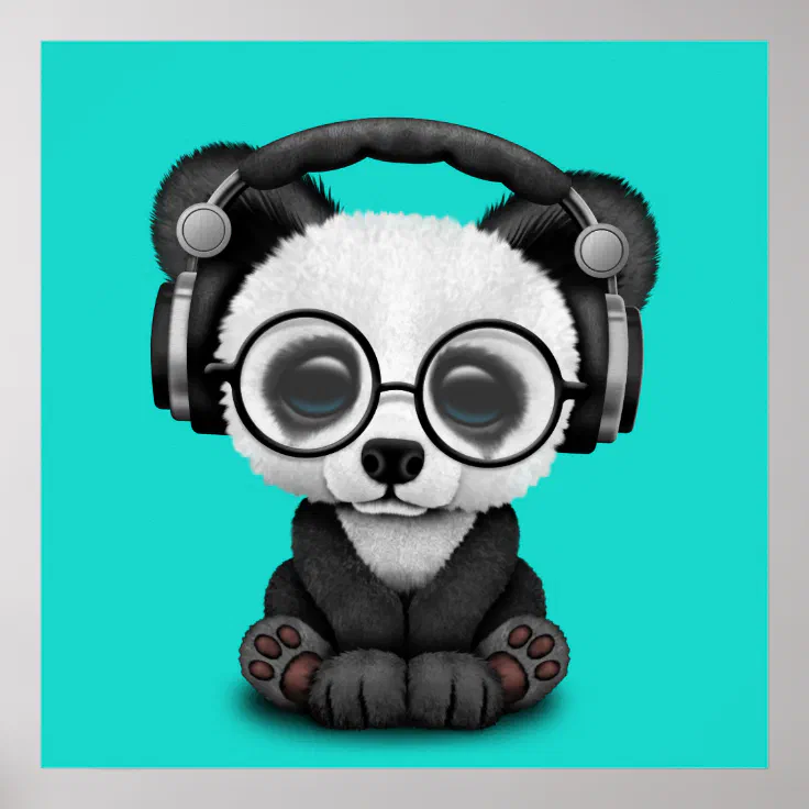 Cute Baby Panda Wearing Headphones Poster | Zazzle