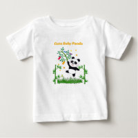 Cute Baby Panda with Bamboo Illustration T-Shirt |