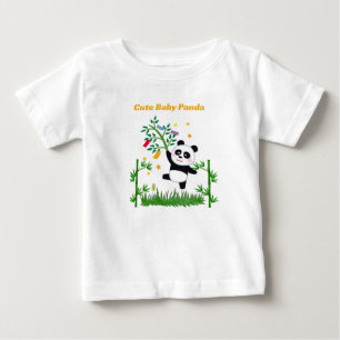 Cute Baby Panda with Bamboo Illustration T-Shirt