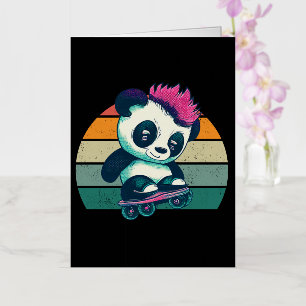 Cute Baby Panda with mohawk Skater Panda Foil Greeting Card
