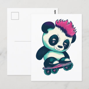 Cute Baby Panda with mohawk Skater Panda Postcard