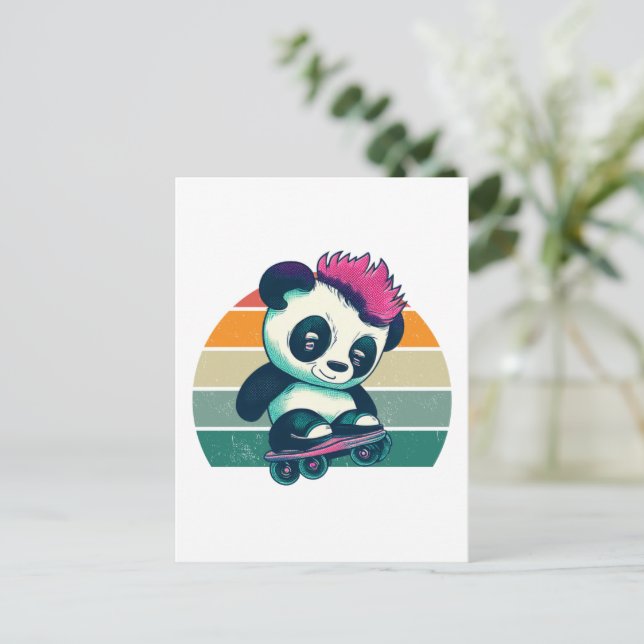 Cute Baby Panda with mohawk | Skater Panda Postcard (Standing Front)