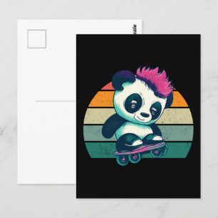 Cute Baby Panda with mohawk Skater Panda Postcard