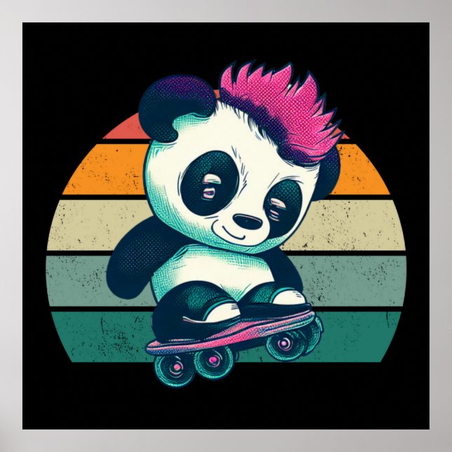 Cute Baby Panda with mohawk | Skater Panda Poster (Front)