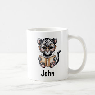 Cute Baby Panther Reading a Book Custom Coffee Mug