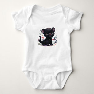 Cute Baby Panther with Flowers Bodysuit